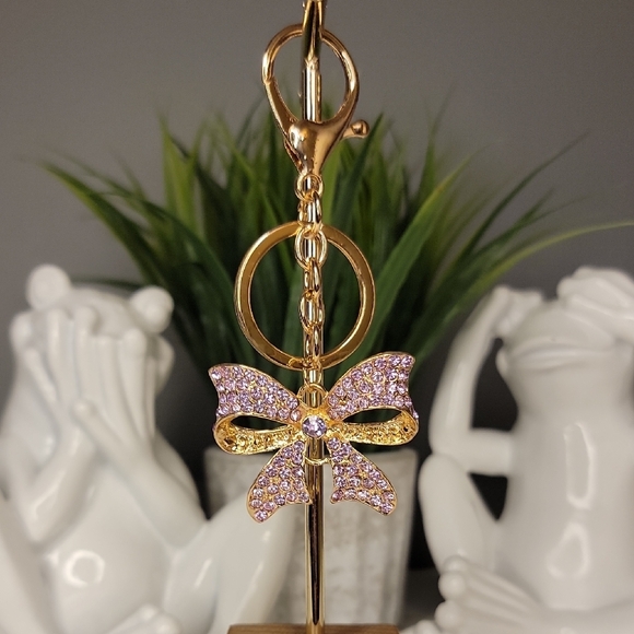 Purple Gold Bow Keychain Bag charm Rhinestone - Picture 10 of 10